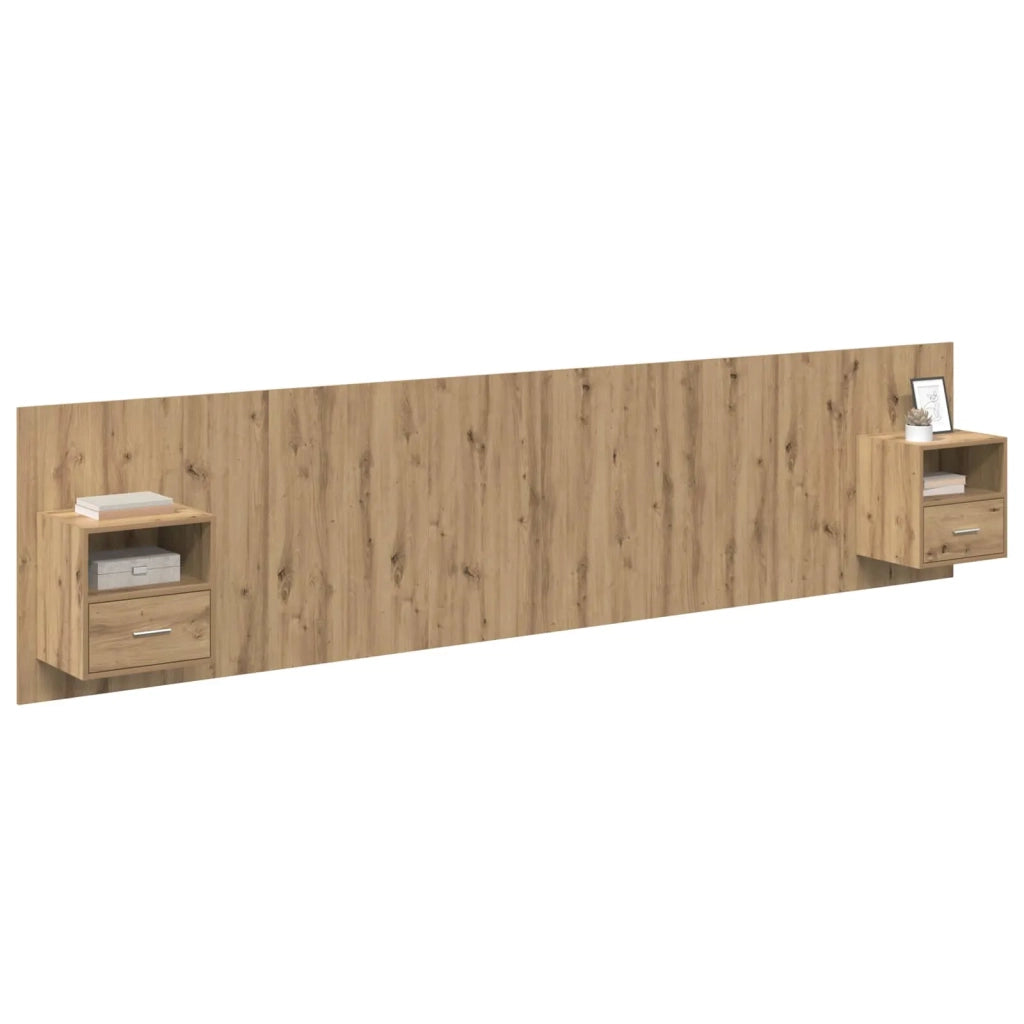 Testata con Comodino 3 pz-Set di 3 Testiera con Contenitore Rovere artigianale Legno multistrato 656716