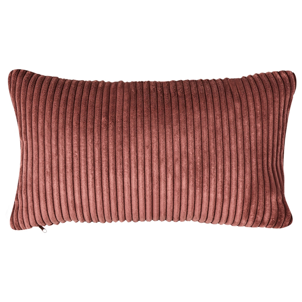Chaise longue con rivestimento in velluto a coste rosso e cuscino decorativo lato sinistro