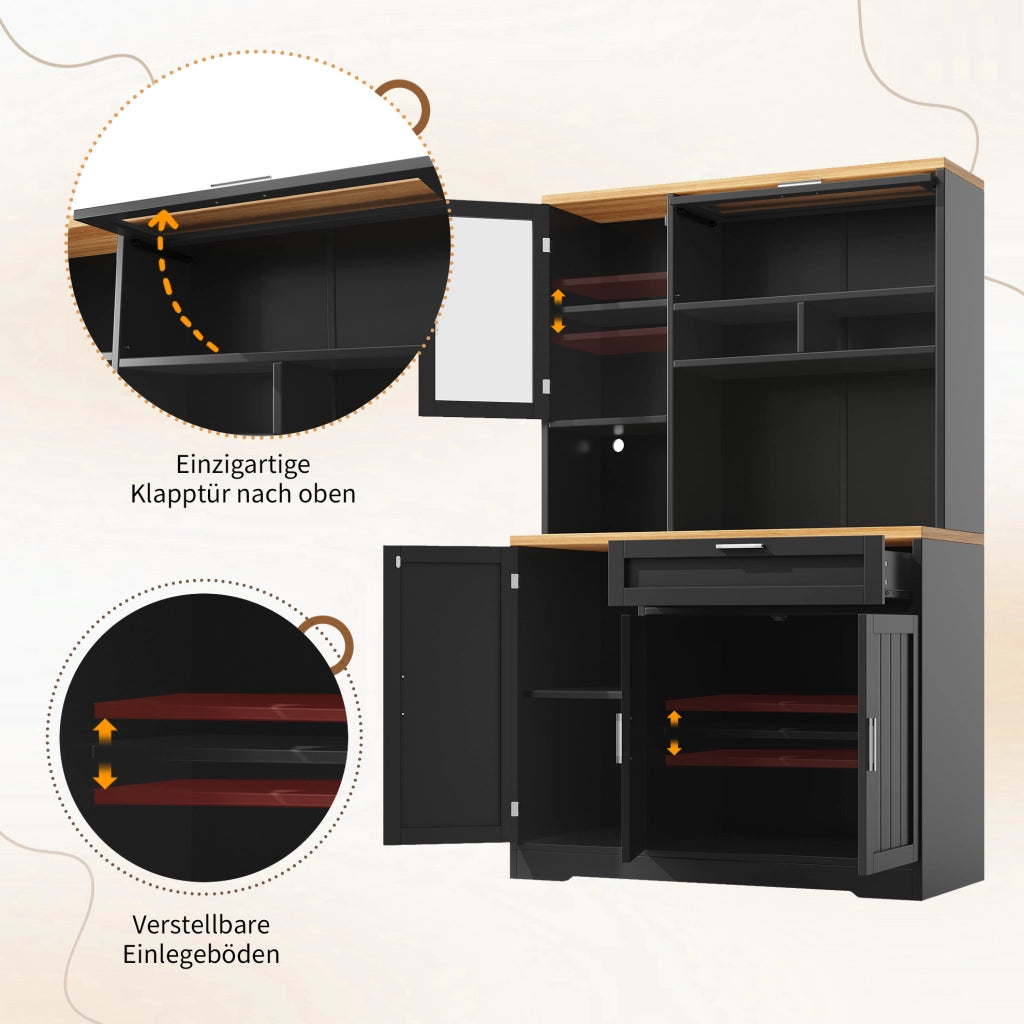 Armadio alto con LED USB e vetrine, 104x40x180 cm, nero