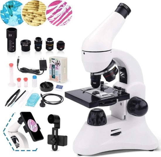 Microscopio - Set di lame 40X/2000X - Microscopio per Bambini e Adulti - Bianco