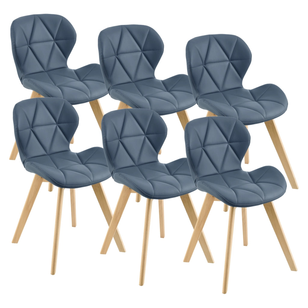 Set 6 Sedie Älmhult con Rivestimento in Similpelle Trapuntata - Blu [en.casa]