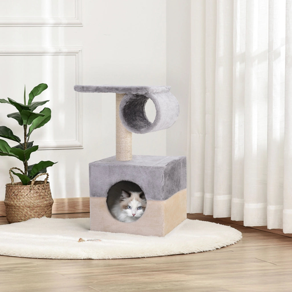 Albero per Gatti con Casetta e Posti ¨C Zephmum ¨C Grigio e Beige 31x31x58 cm