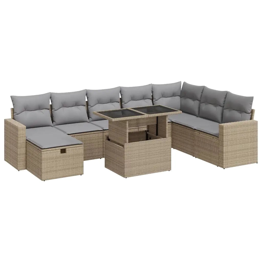 Set Divano da Giardino 9 pz con Cuscini Beige in Polyrattan 3327839