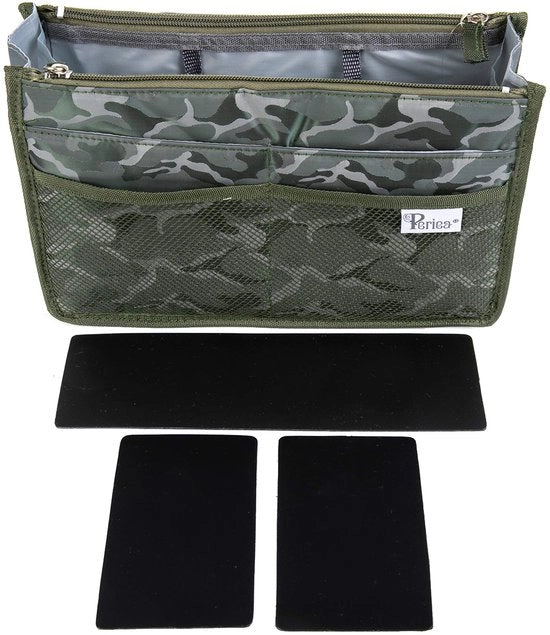 Organizzatore per borse da mano con pezzi di iniettione in plastica – Adatto a borse da mano di tutte le dimensioni – 13 tasche (Camouflage khaki, medio)