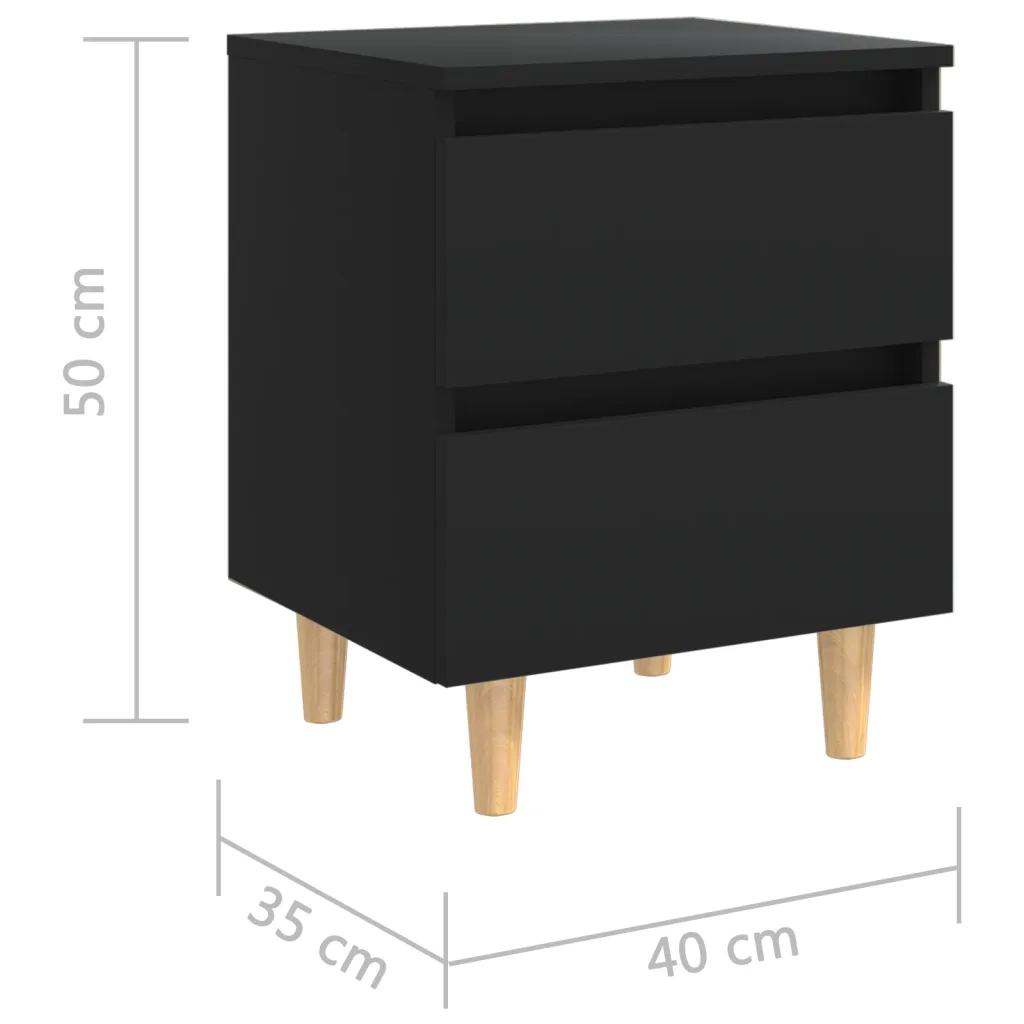 Comodini con Gambe in Pino Massello 2pz Neri 40x35x50 cm 805854