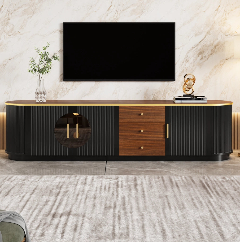 Mobile TV moderno 180x40x46 cm in MDF; con 3 cassetti e 3 ante; nero