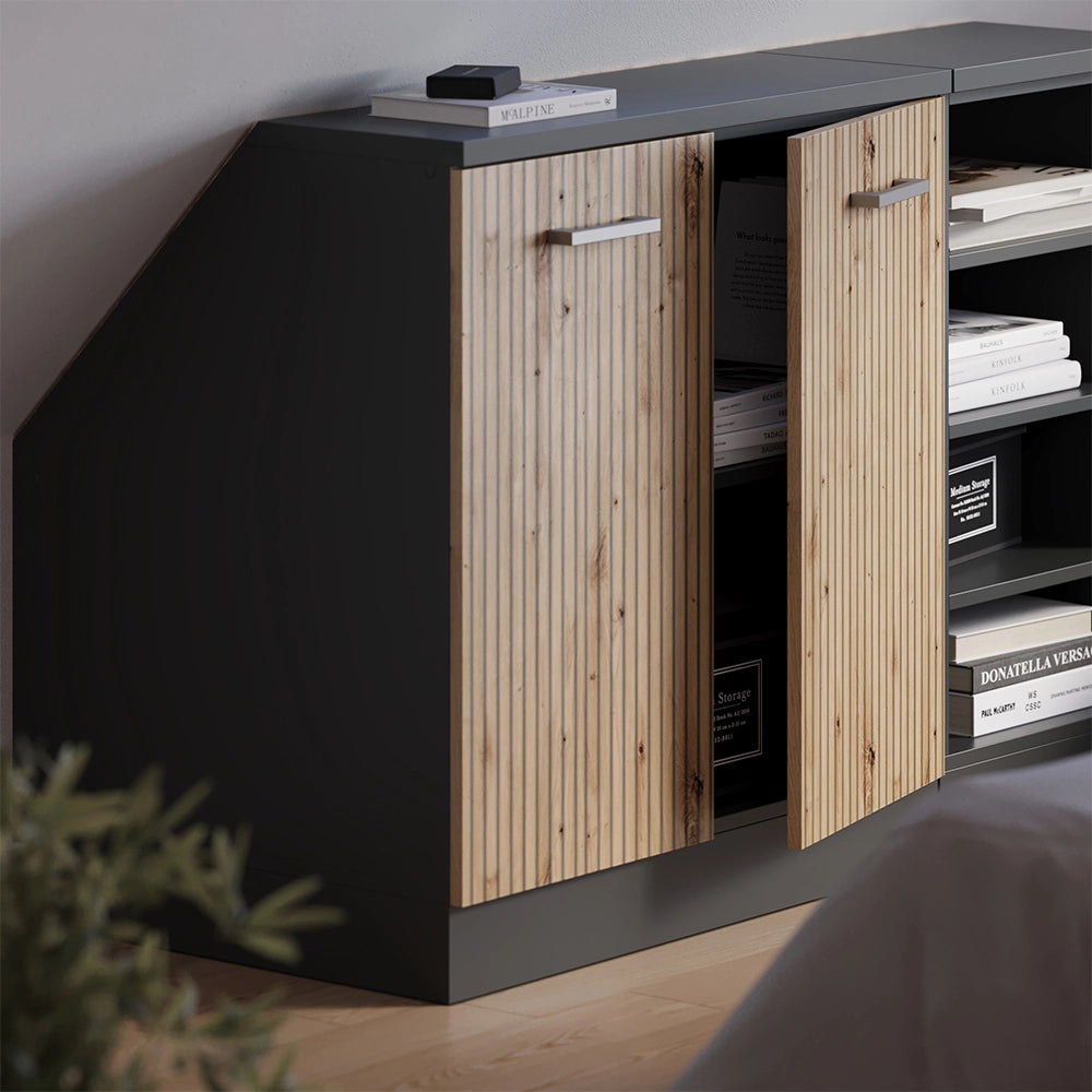 Mobile cucina sottotetto R-Line Rovere artigianale/Antracite 80 cm con 2 porte, carcassa 60 cm profondità Vicco