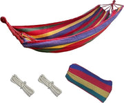 Hangmat in canna da 280 x 100 cm - totale lunghezza 280 cm - carico 300 kg - hangmat da esterno con disegno a strisce rosse - comoda hangmat per esterno - hangmat da campeggio - ideale per balcone e giardino hangmat da due persone