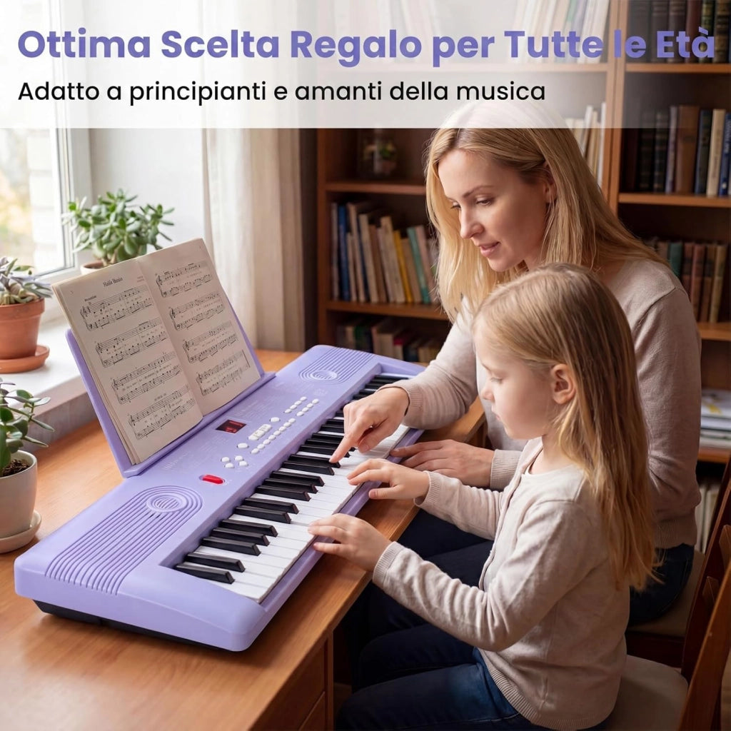 Pianoforte Digitale a 61 Tasti, Pianoforte Elettronica con Supporto, Microfono, Pianoforte Portatile con Adesivi per Tasti e Borsa da Trasporto, per Bambini e Adulti (Viola)