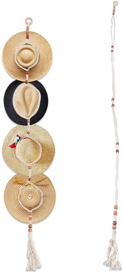 Sostegno per cappelli - 2 pezzi - Flessibile - Corda macramè - Appoggio per cappelli - Stile bohemiano - Raccordo per spazio risparmiato - Cappelliera