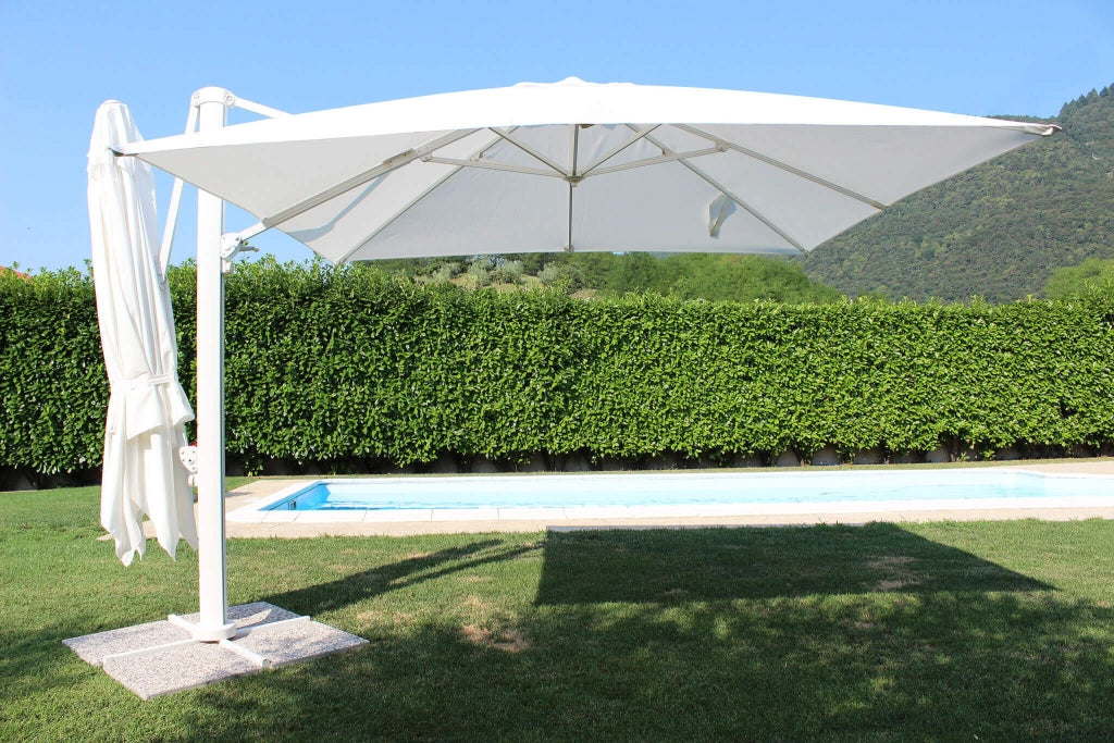 OMBRELLONE DOPPIO 3 X 3 ARCHIMEDE BIANCO CON TELO ANTIVENTO BIANCO