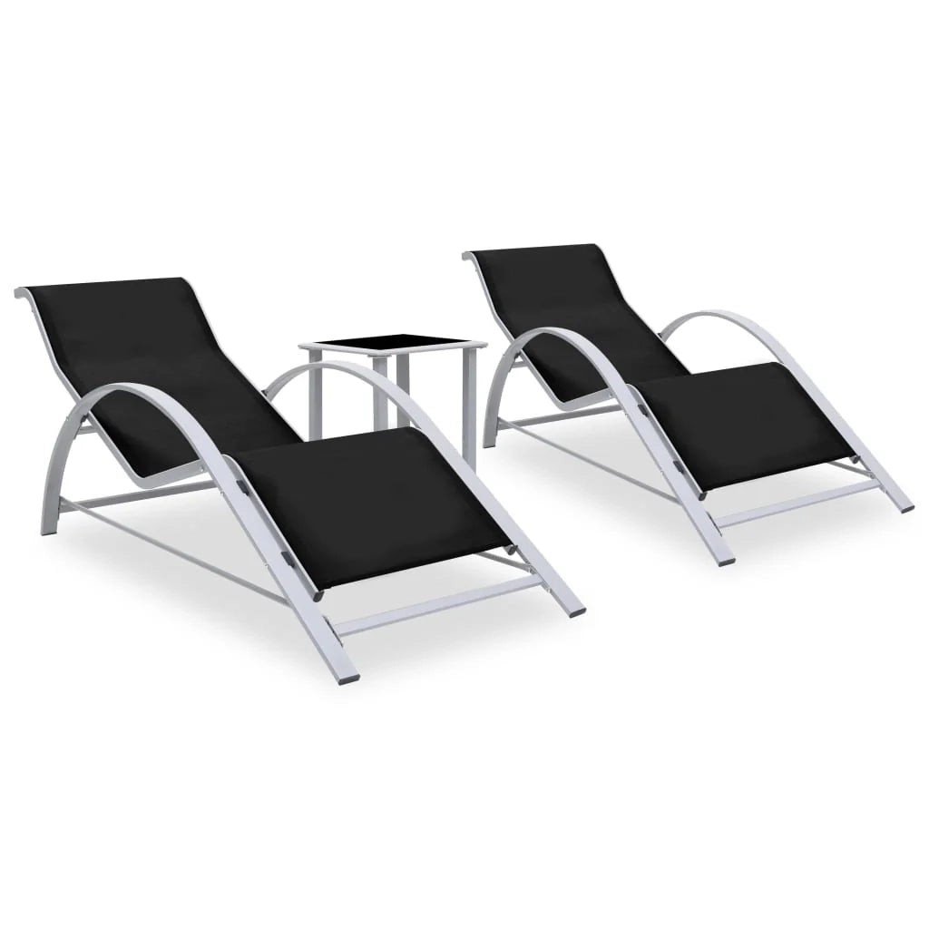 Set di 2 lettini prendisole sedie a sdraio lettini prendisole aiuole da giardino mobili da giardino con tavolo in alluminio nero 02_0012074