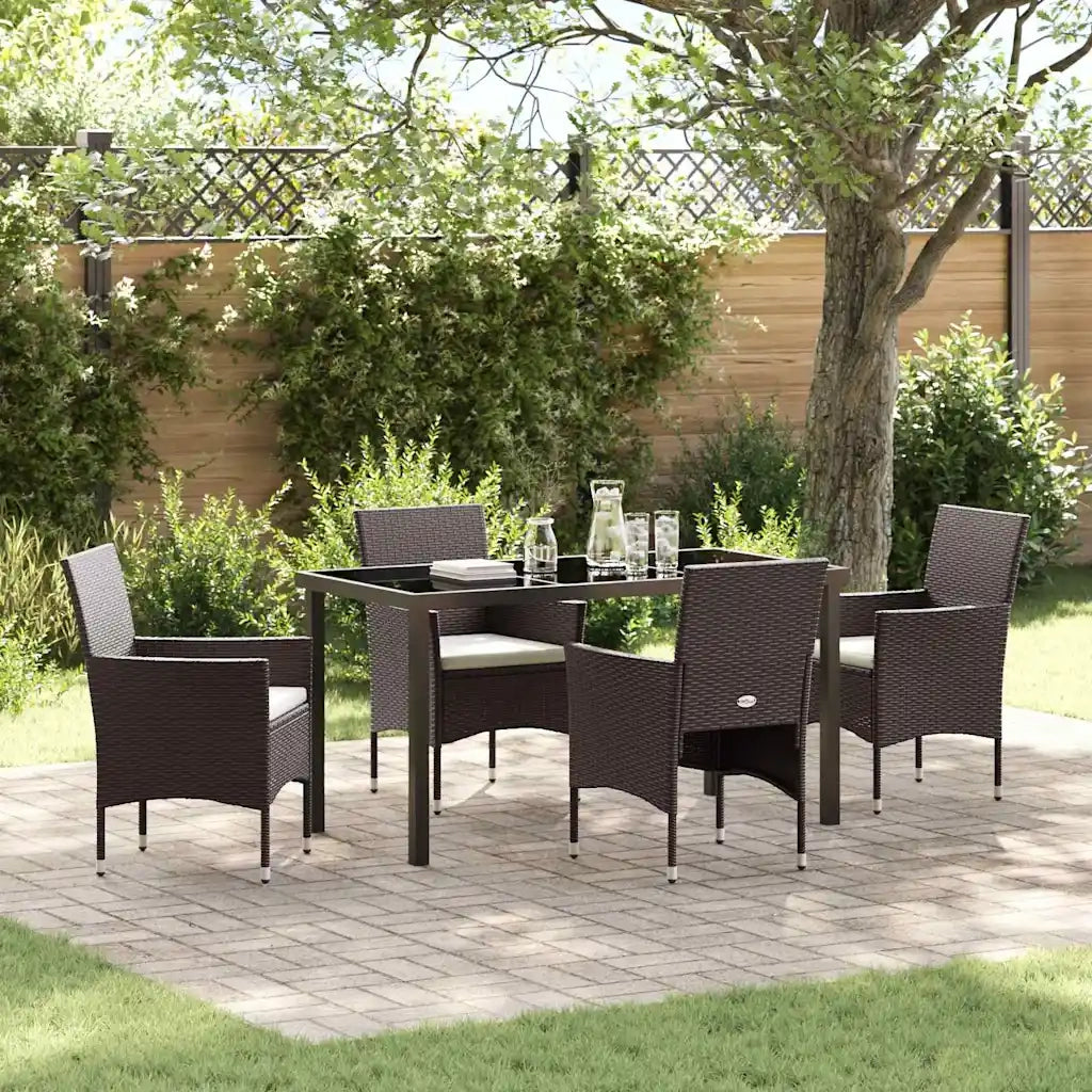 Set da Pranzo per Giardino con cuscino 5 pcs Marrone polyrattan 3379747