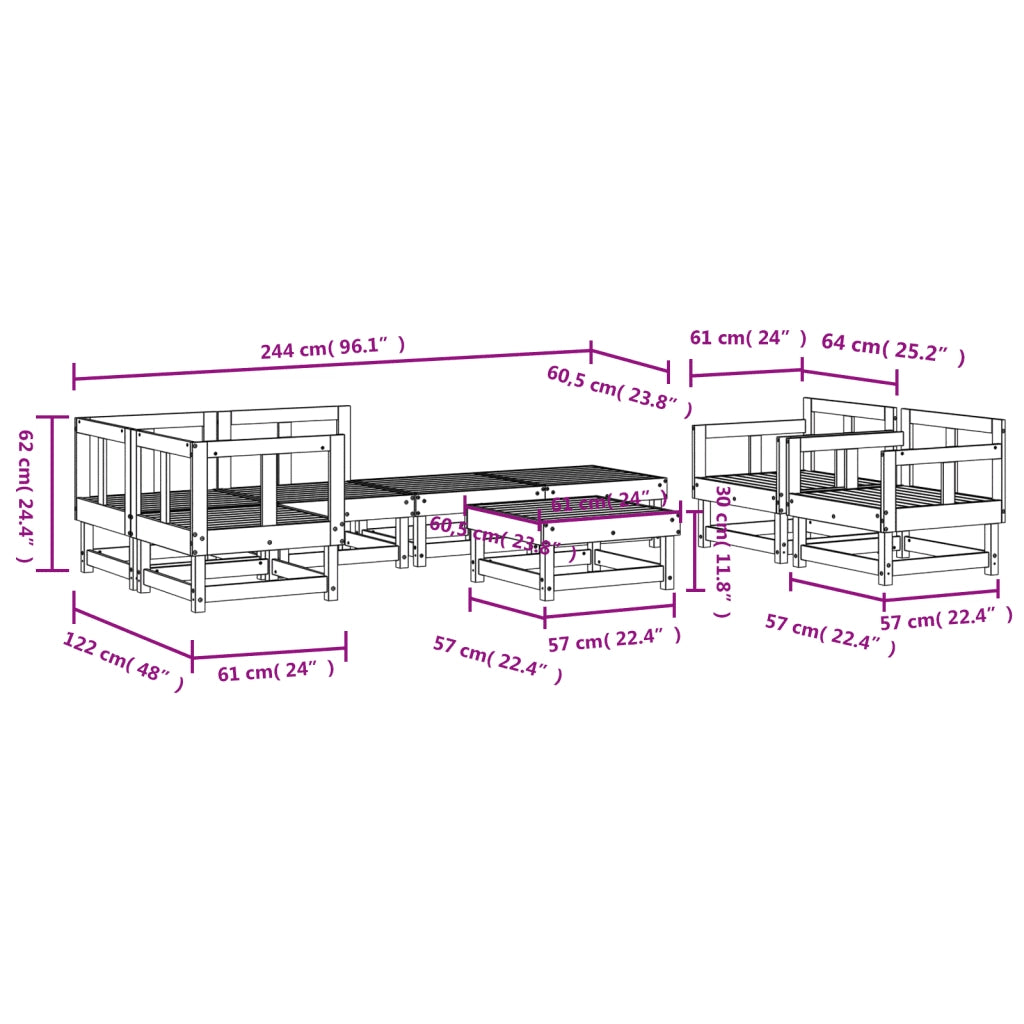 Set Salotto da Giardino 8 pz in Legno Massello di Pino 3186221