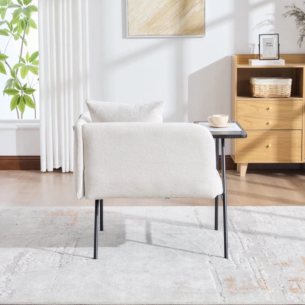 POLTRONA con tavolino laterale e tasche laterali 86x72x71 cm Beige Chenille