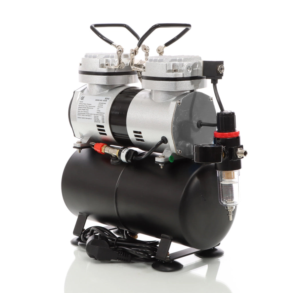 Compressore per aerografo AS196 con serbatoio aria 2 cilindri 6 bar Spegnimento automatico