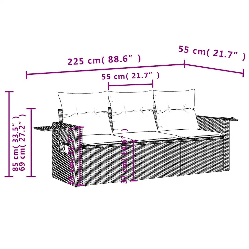 Set Divani da Giardino 3 pz | Set Salotto da Giardino con Cuscini in Polyrattan Nero