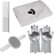 Set di Bagno per Cani con Guanti in Gomma, Asciugamani per Cani, Spazzola Metallica e Borsetta per Massaggi per una Migliore Pulizia e Igiene del Cani.