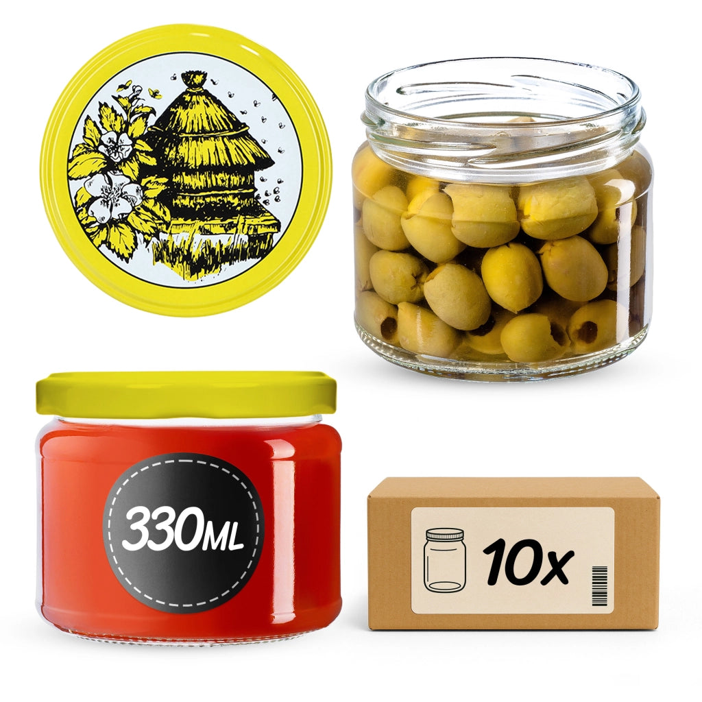 KADAX Sonka barattoli di vetro 330ml 10pz 82mm + coperchi "Api"