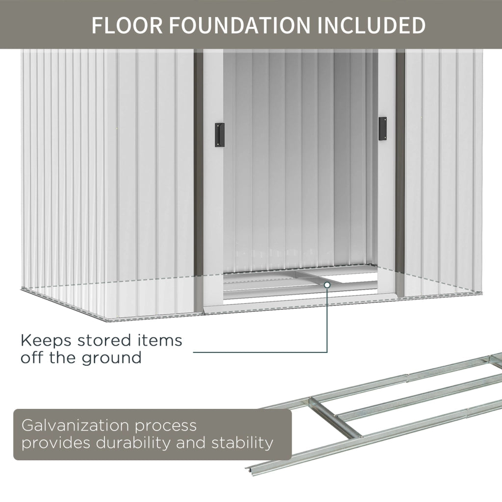 Casetta Box da Giardino Porta Utensili 213x130x185 cm con Porte Scorrevoli in Acciaio Bianco