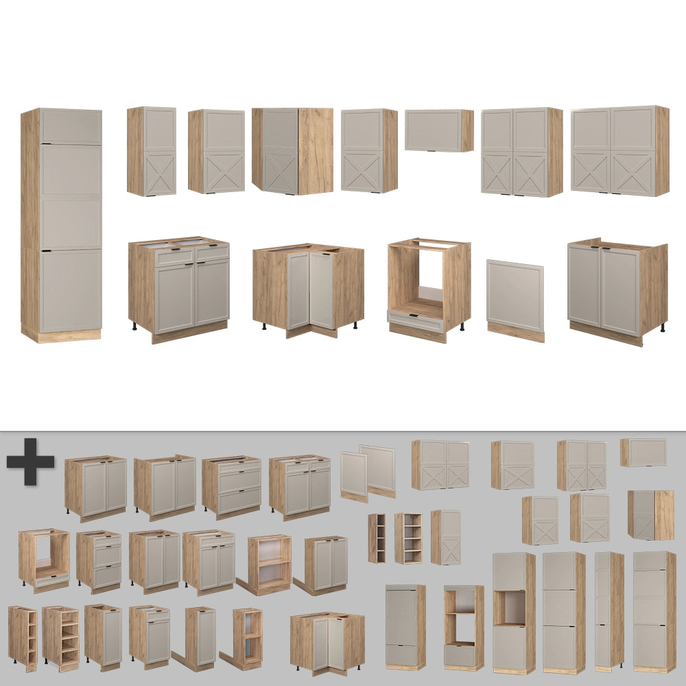 Vicco Cucina angolare completa Grigio/beige/rovere dorato 227 x 287 cm , PL Marmo