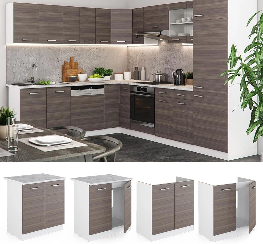 Mobile lavello cucina R-Line, Grigio nobile, 80 cm senza piano di lavoro, per la libera combinazione all'interno di sistemi cucina modulari