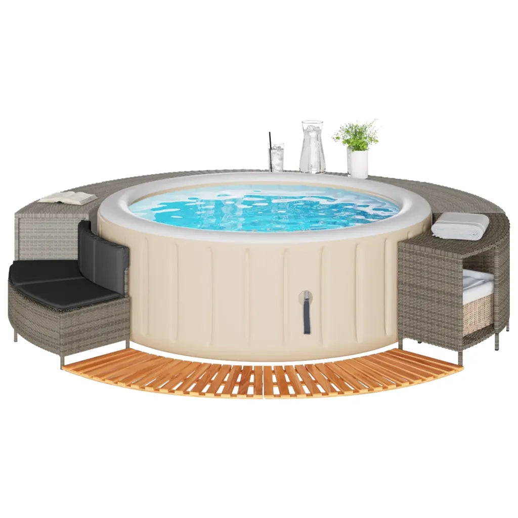 Bordo per Spa Grigio in Polyrattan e Legno Massello di Acacia CFW5256196