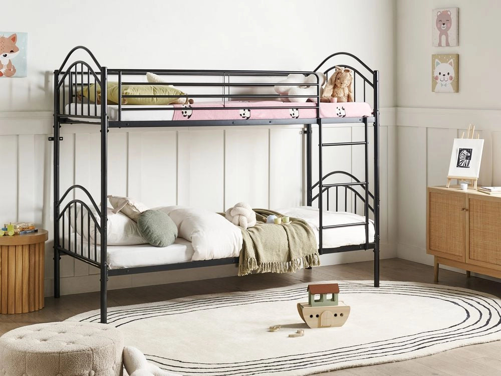 Letto a castello per bambini Camera dei bambini letto alto nero struttura in ferro 90 x 200 cm
