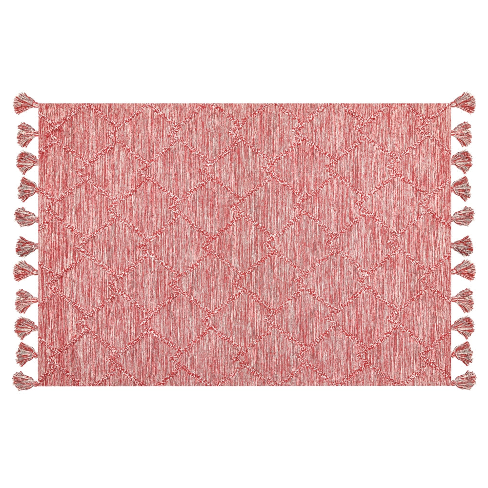 Tappeto rosso 140 x 200 cm cotone disegno geometrico soggiorno camera da letto