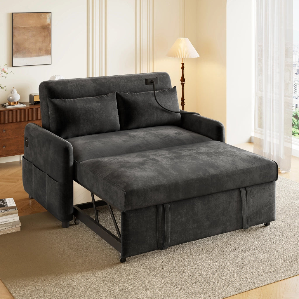 DIVANO LETTO Estraibile 129x163x81 cm Chenille Grigio