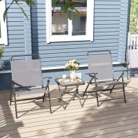 Set da Giardino con Tavolo con Piano in Vetro e 2 Sedie Pieghevoli con Schienale Regolabile, Grigio