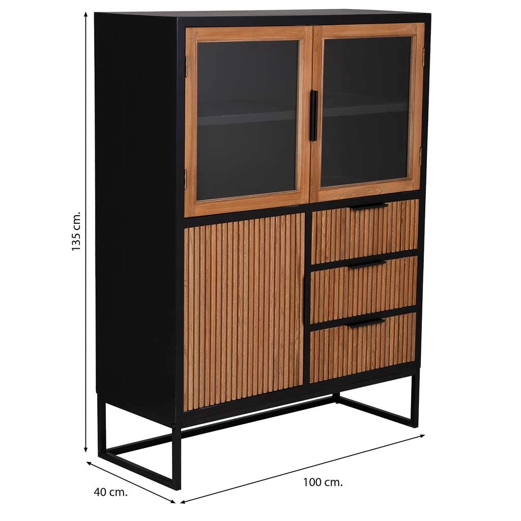 Vetrina con 3 ante e 3 cassetti, legno, 100x40x135h cm
