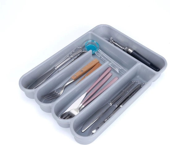 Organizzatore per posate - 5 contenitori - in plastica - 26 x 35.3 x 4.9 cm - grigio