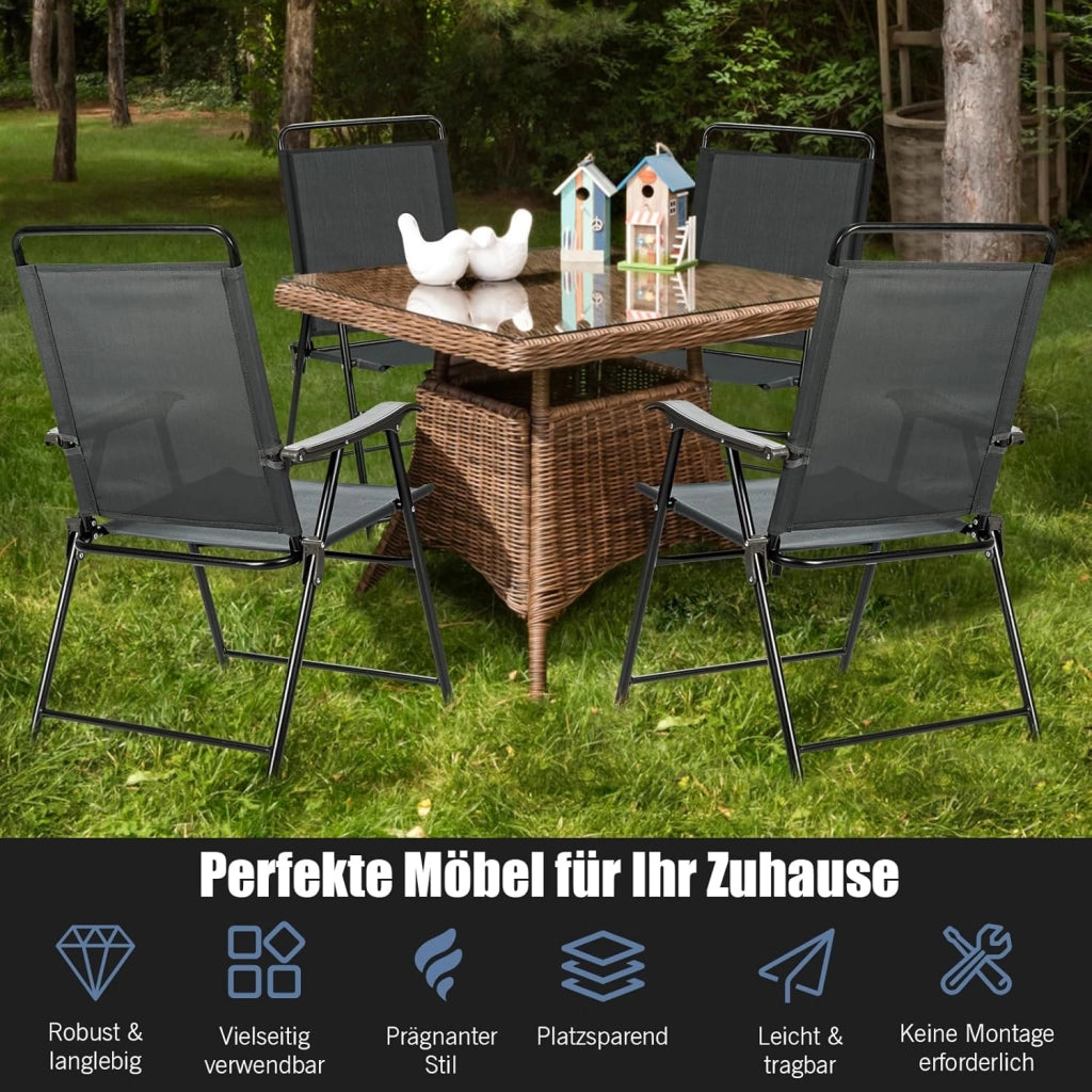 Set di 4 sedie pieghevoli da terrazza con braccioli, sedie resistenti alle intemperie, portatili, per interni ed esterni, campeggio, giardino, piscina, spiaggia, set di 4 sedie da terrazzo,