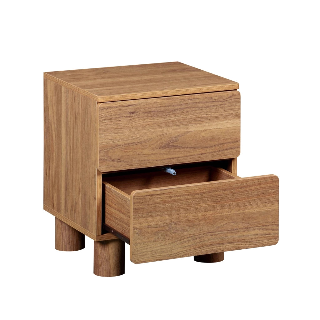 Set di 2 comodini effetto legno, 2 cassetti, legno di nocciolo