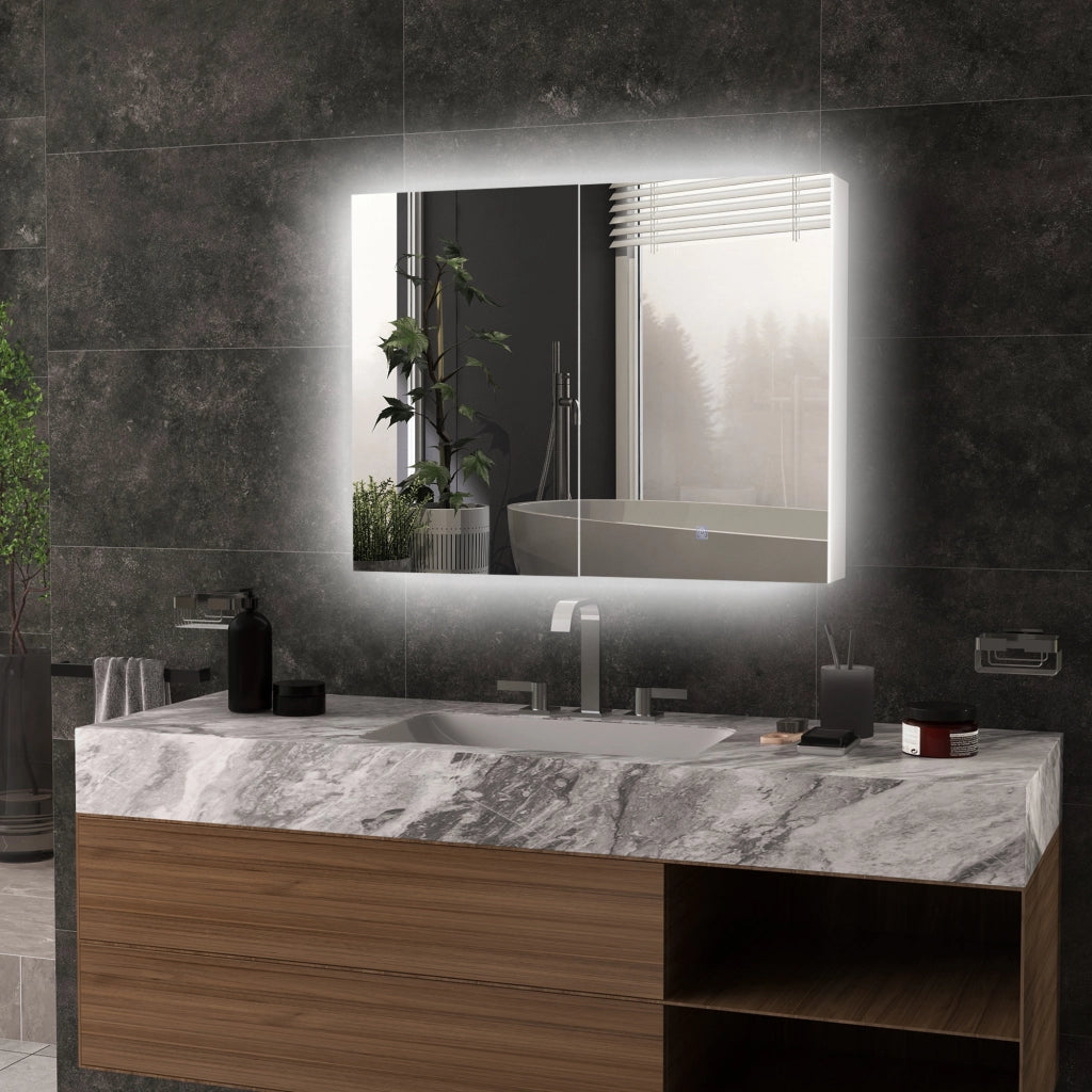 Armadietto Specchio LED per Bagno ¨C zephmum ¨C Bianco 90x15x70 cm