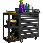 Carrello per utensili con 7 cassetti e scaffale laterale rimovibile ¨C zephmum ¨C Nero, metallo, 96x33.5x75 cm