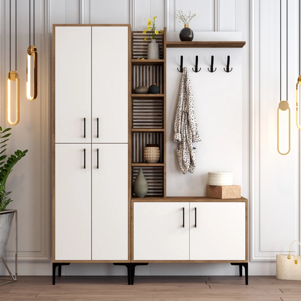 Mobile da corridoio in legno "Viyana DA" - 35 x 60 x 200 cm - Noce, Bianco
