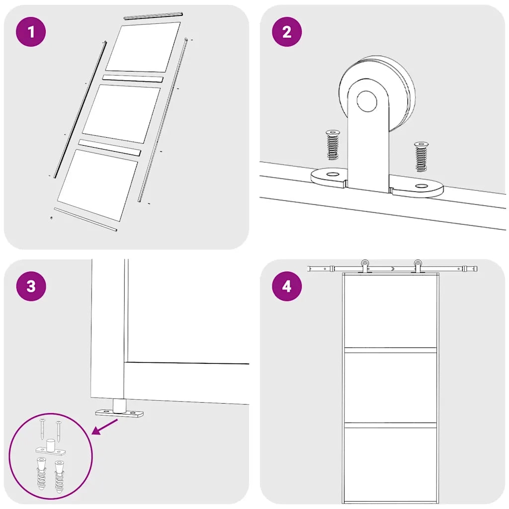 vidaXL Porta Scorrevole Nera 90x205 cm in Vetro Temperato e Alluminio
