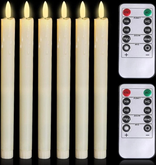 Set di candele LED con fiamma animata da 6 candele a stantuffo con funzione di timer e telecomandi, dimensioni 25 x 25 cm, candele senza fiamma alimentate da batterie per decorazione di matrimonio, Halloween e Natale
