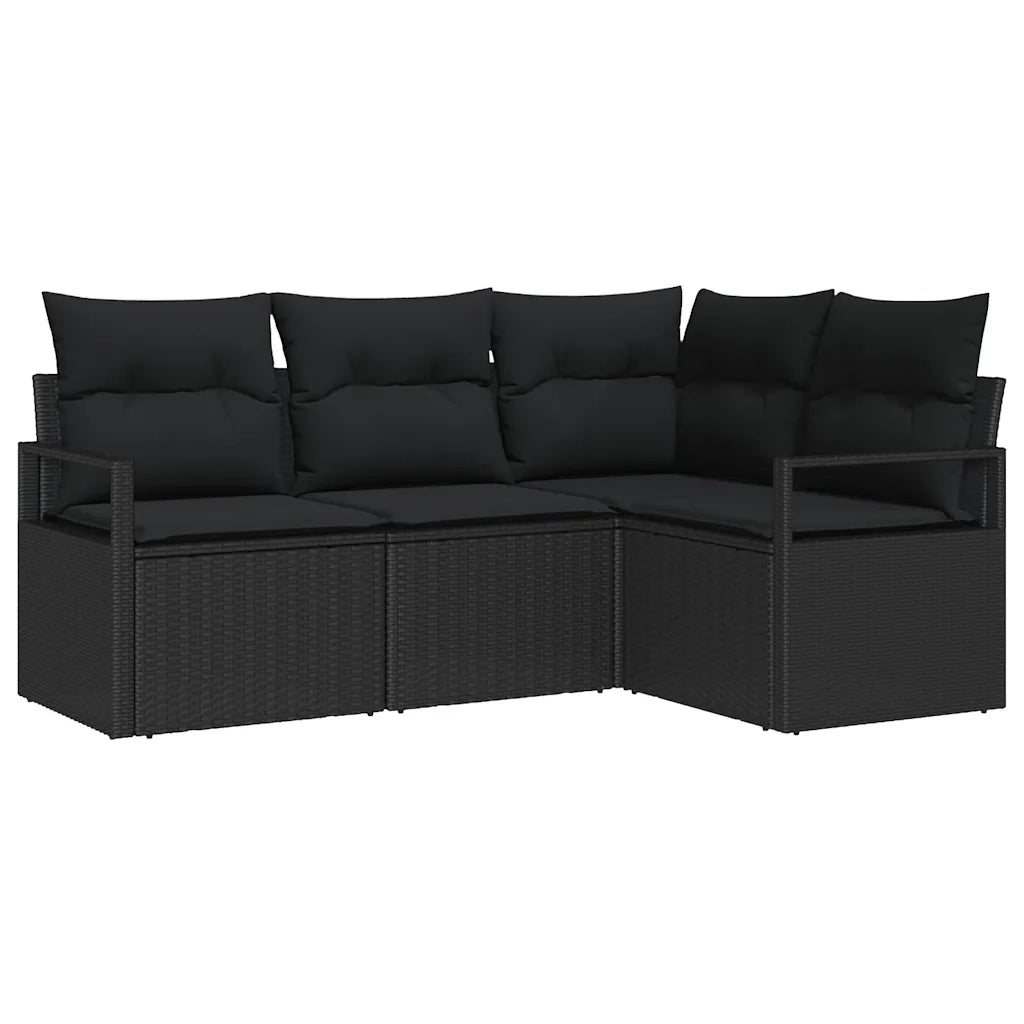 Set di divani con cuscino 4 pcs Nero polyrattan 3355032