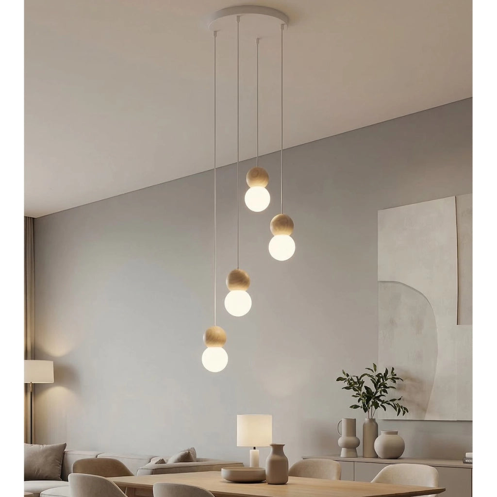Lampada a sospensione LOOP in acciaio bianco opaco e legno