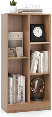 Libreria a 5 Cubi, Organizzatore di Stoccaggio Autoportante a 3 Livelli con 2 Kit Antiribaltamento, Mensola in Legno per Soggiorno Camera da Letto Ufficio, 50x24x104 cm (Naturale)