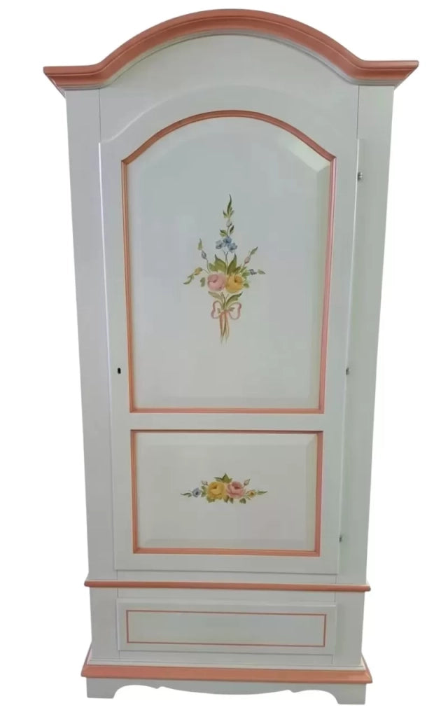 Armadio classico 1 anta shabby legno bianco decori filo rosa 96x56x196 - Mobili 2G