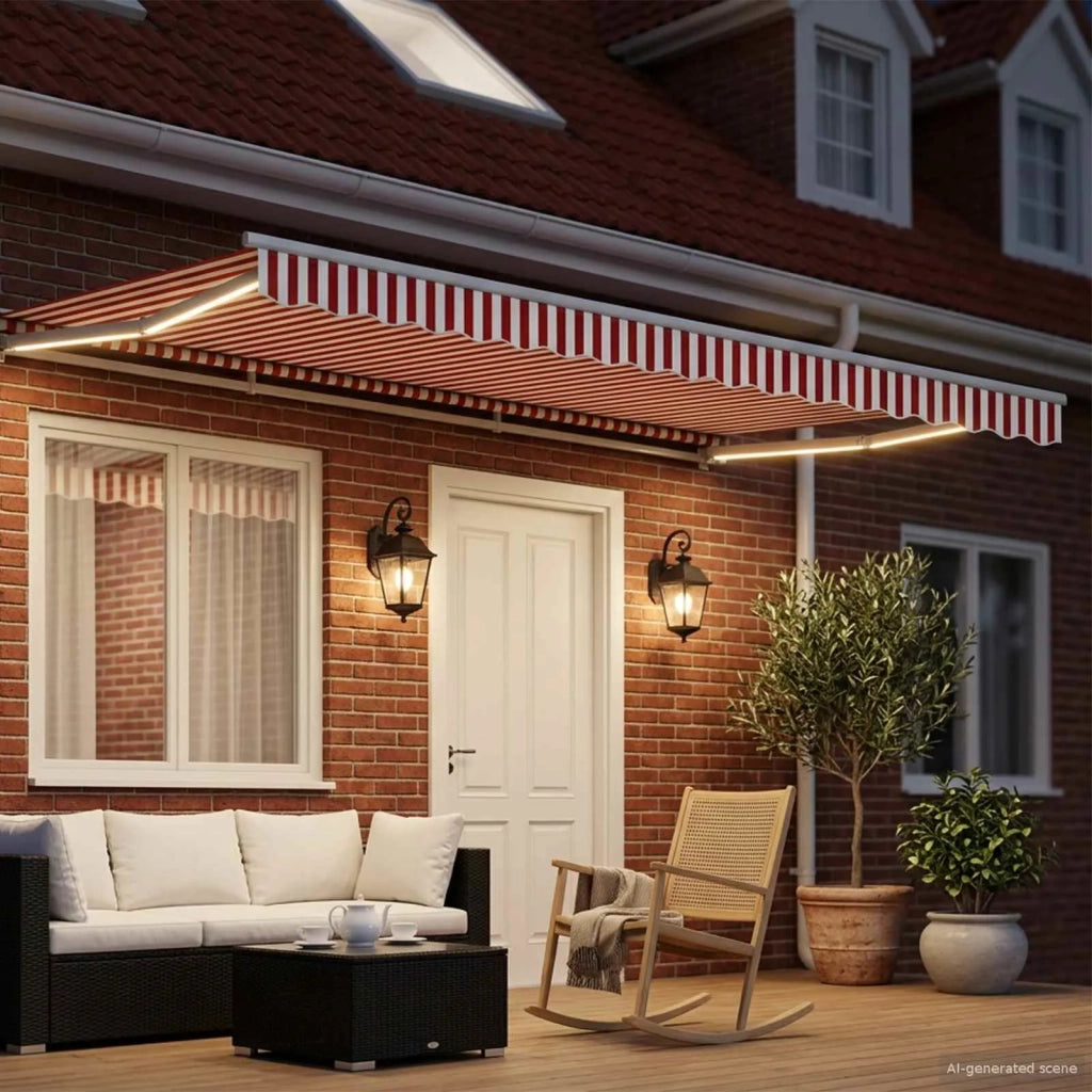 Cornice per Tenda Manuale con LED Rosso e Bianco 5 × 3,5 m