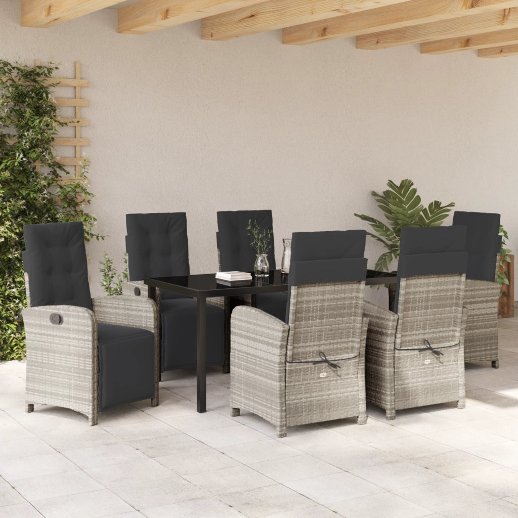 Set da pranzo da giardino 7 pezzi con cuscini in polyrattan grigio chiaro