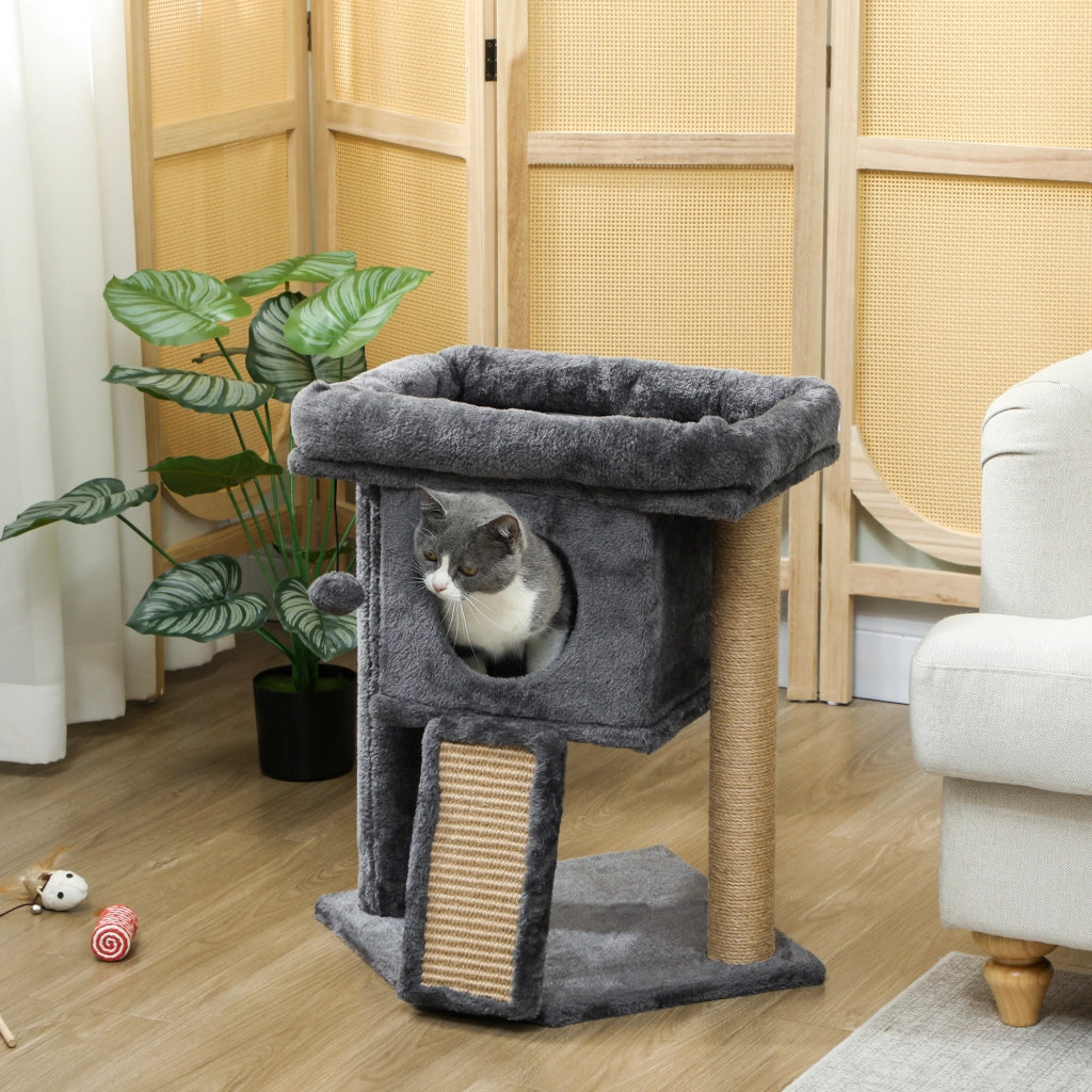 Albero tiragraffi con piattaforma, palla e casetta per gatti ¨C zephmum ¨C Beige 40x40x57 cm