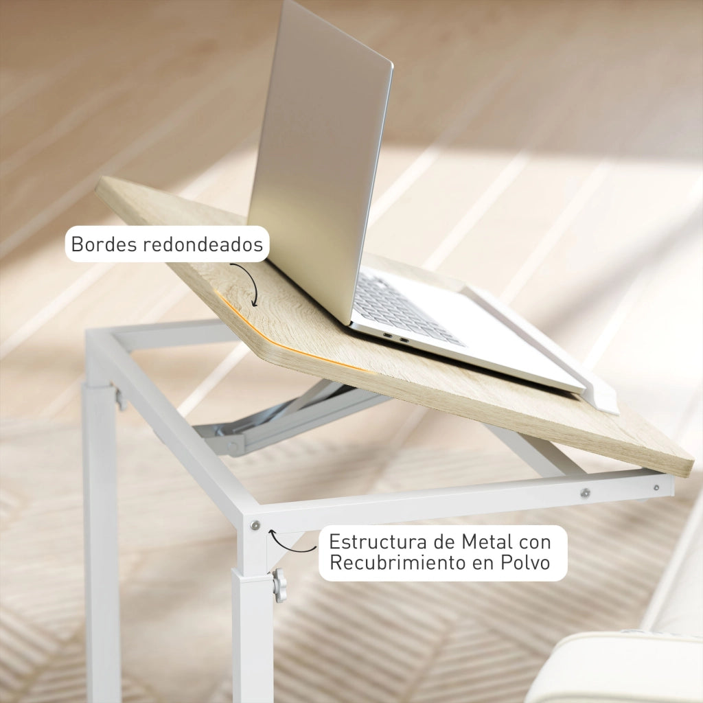 Tavolino con Ruote Regolabile ¨C Xylo ¨C Rovere e Metallo 55x36x62,5-82,5 cm