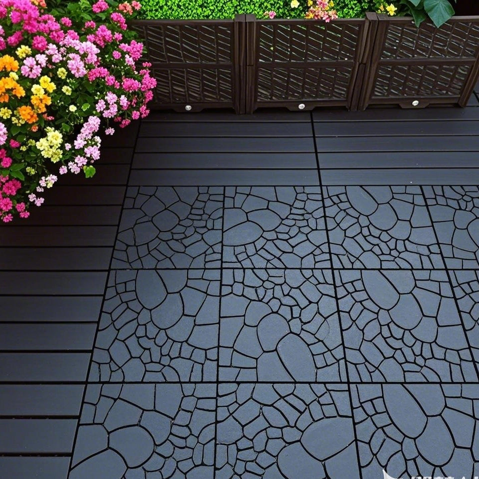 Piastrelle per patio da 12" con texture effetto pietra, modulo fai-da-te ad incastro per pavimentazione, piastrelle per esterni facili e veloci da ins