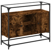 Credenza | Madia | Buffet da pranzo | Armadio da pranzo Piano Vetro Rovere Fumo 98x35x81cm Legno Multistrato
